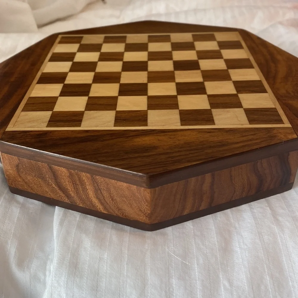 Wooden Octagonal Miniature Chess Set 9”